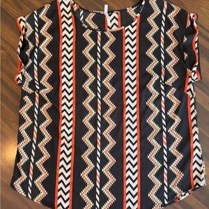 Trendy Breezy Black and Orange Zigzag Women's Top